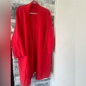 Women's 9 SEED Cotton Gauze Long Open Cardigan-Red-Size Medium